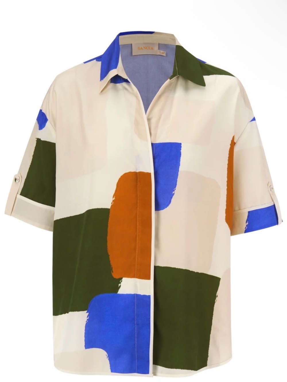 Sancia Men's Colorblock Short-Sleeve Button-Down Shirt in Mustard, Olive & Blue